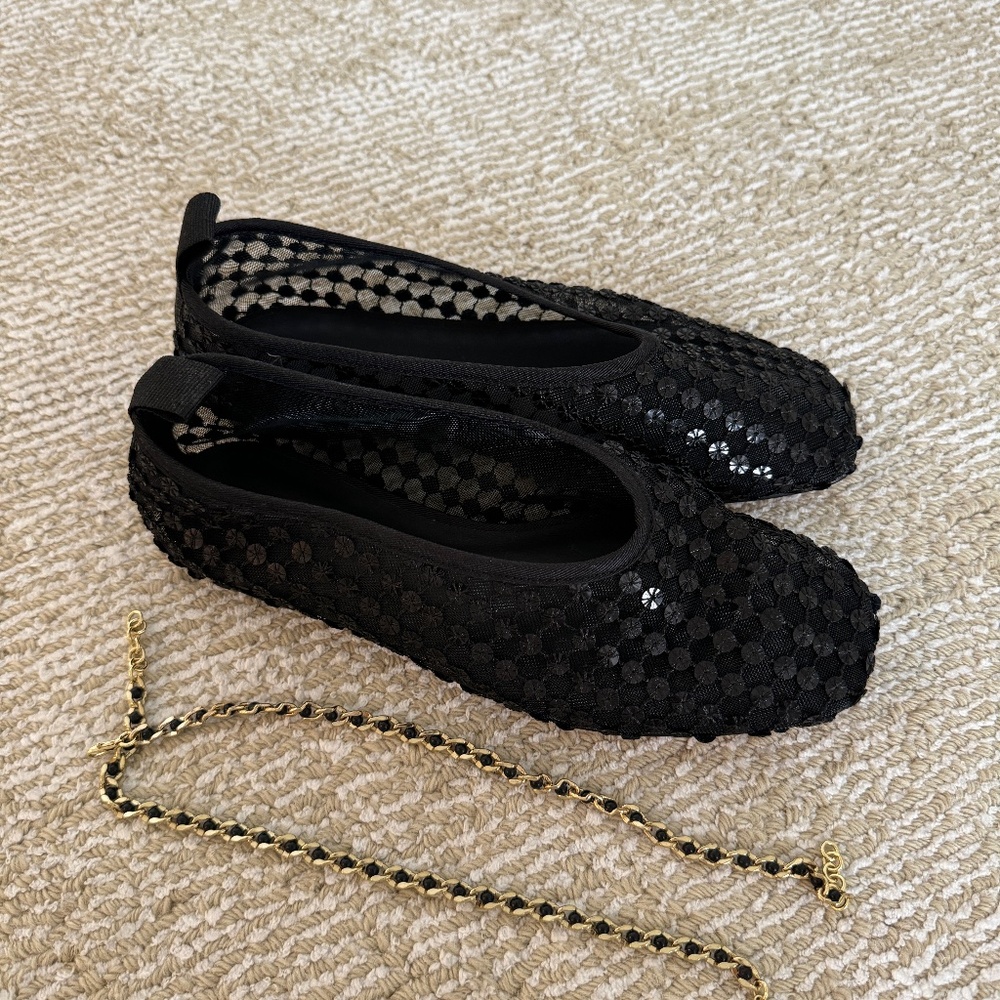J.Crew Sequin Flats With Chain Strap Size 5.5 - image 1
